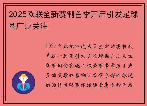 2025欧联全新赛制首季开启引发足球圈广泛关注